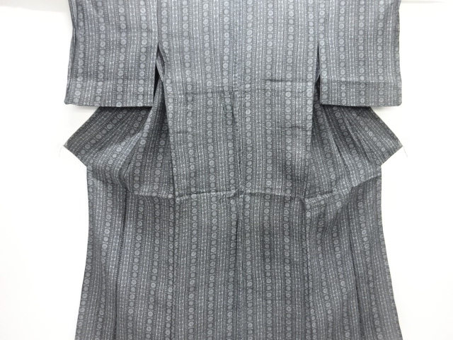 大正ロマン　縞に花更紗模様単衣着物